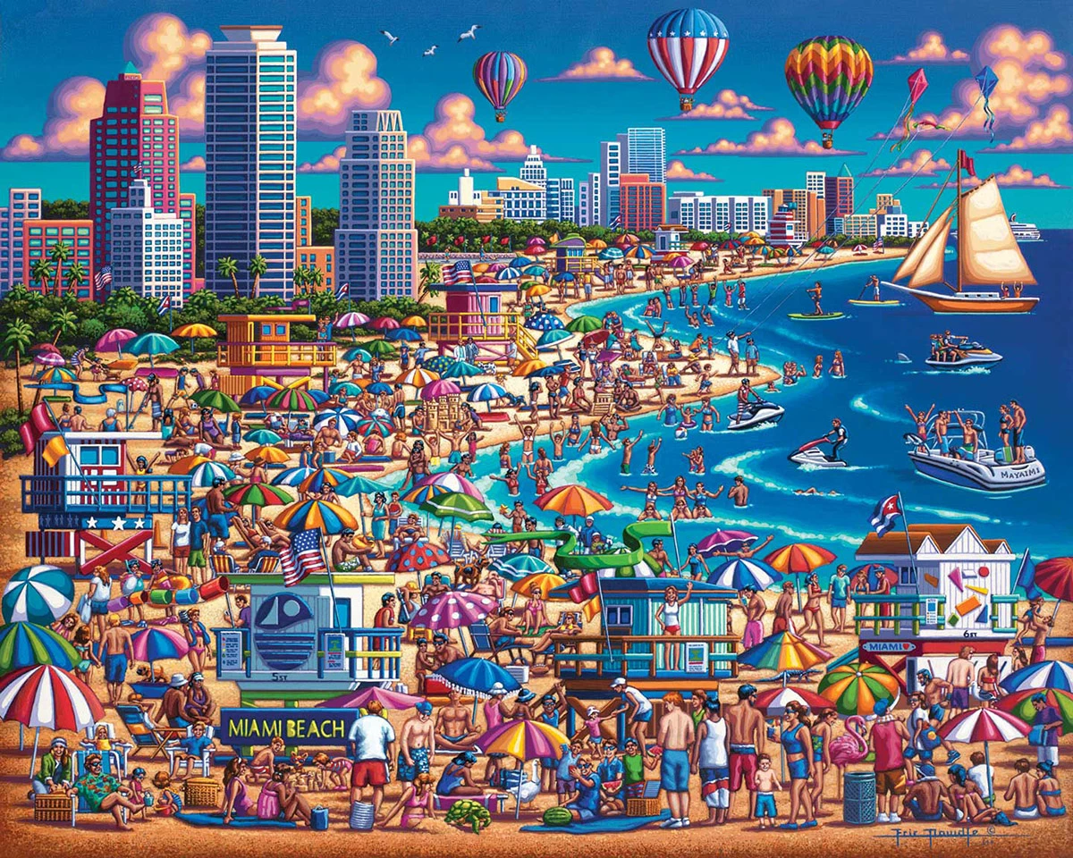 New ⌛ Dowdle Folk Art 500 Pieces Miami Beach ✨ 3 New ⌛ Dowdle Folk Art 500 Pieces Miami Beach ✨