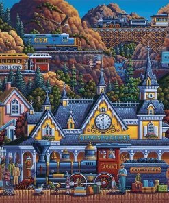 New 🥰 Dowdle Folk Art 500 Pieces Train Station 🧨